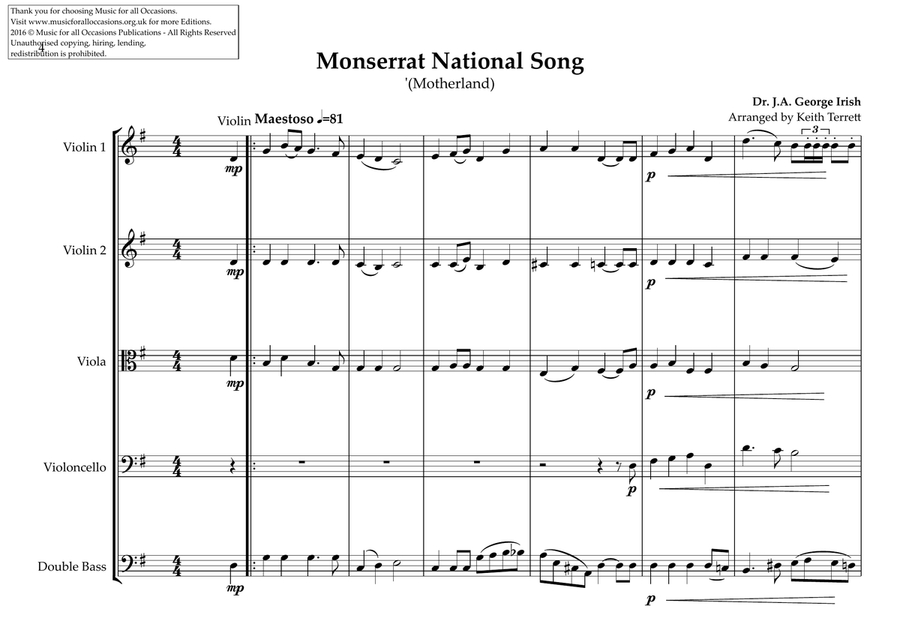 Monsterrat National & Local Anthems for String Orchestra String Orchestra scores gallery preview page 4