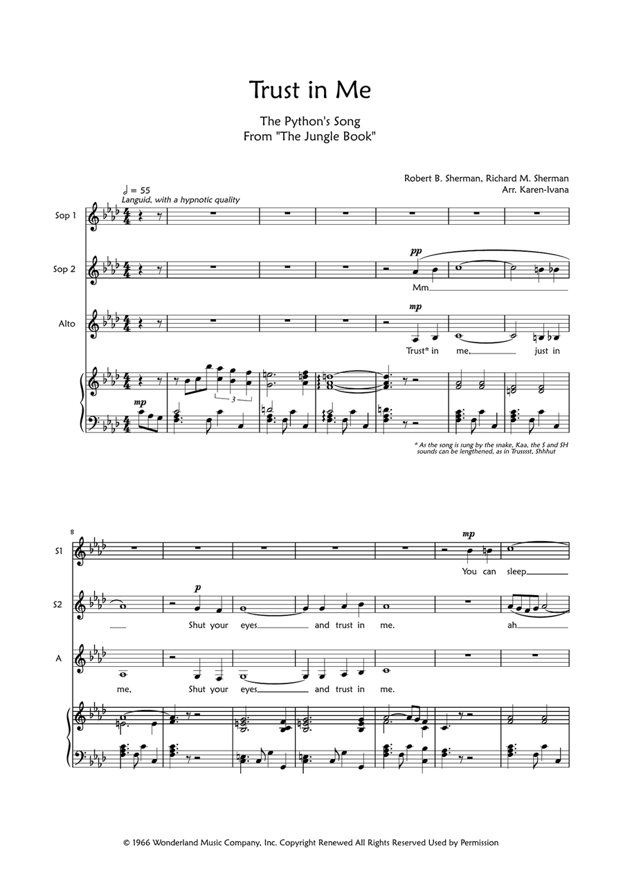 Trust In Me (The Python's Song) SSA scores gallery preview page 1