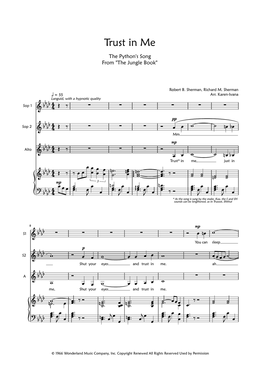 Trust In Me (The Python's Song) SSA scores gallery preview page 1
