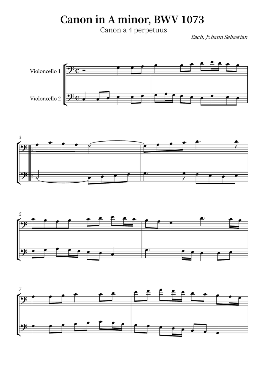 Canon in A minor, BWV 1073 String Duet scores gallery preview page 1