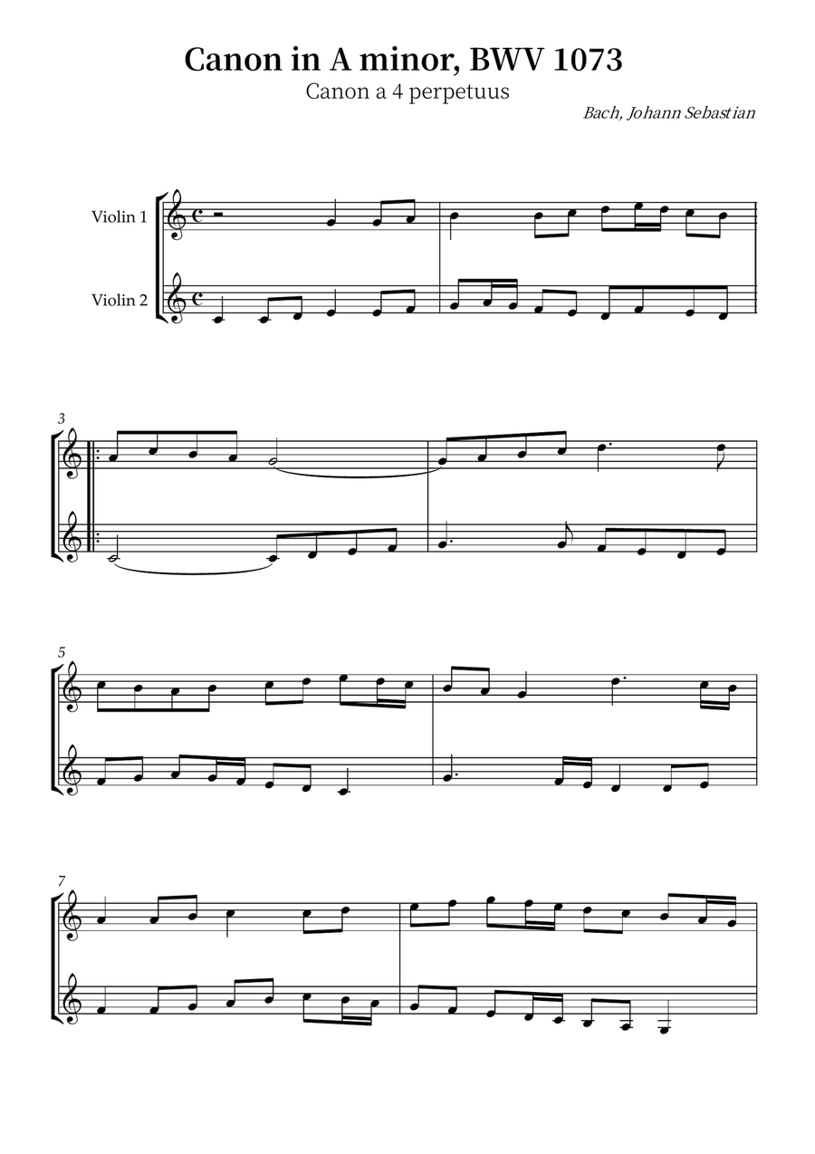 Canon in A minor, BWV 1073 String Duet scores gallery preview page 1