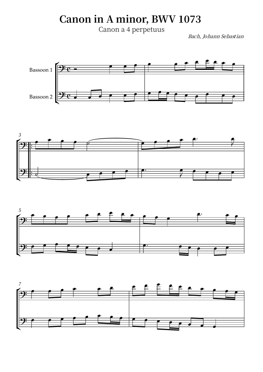 Canon in A minor, BWV 1073 Woodwind Duet scores gallery preview page 1