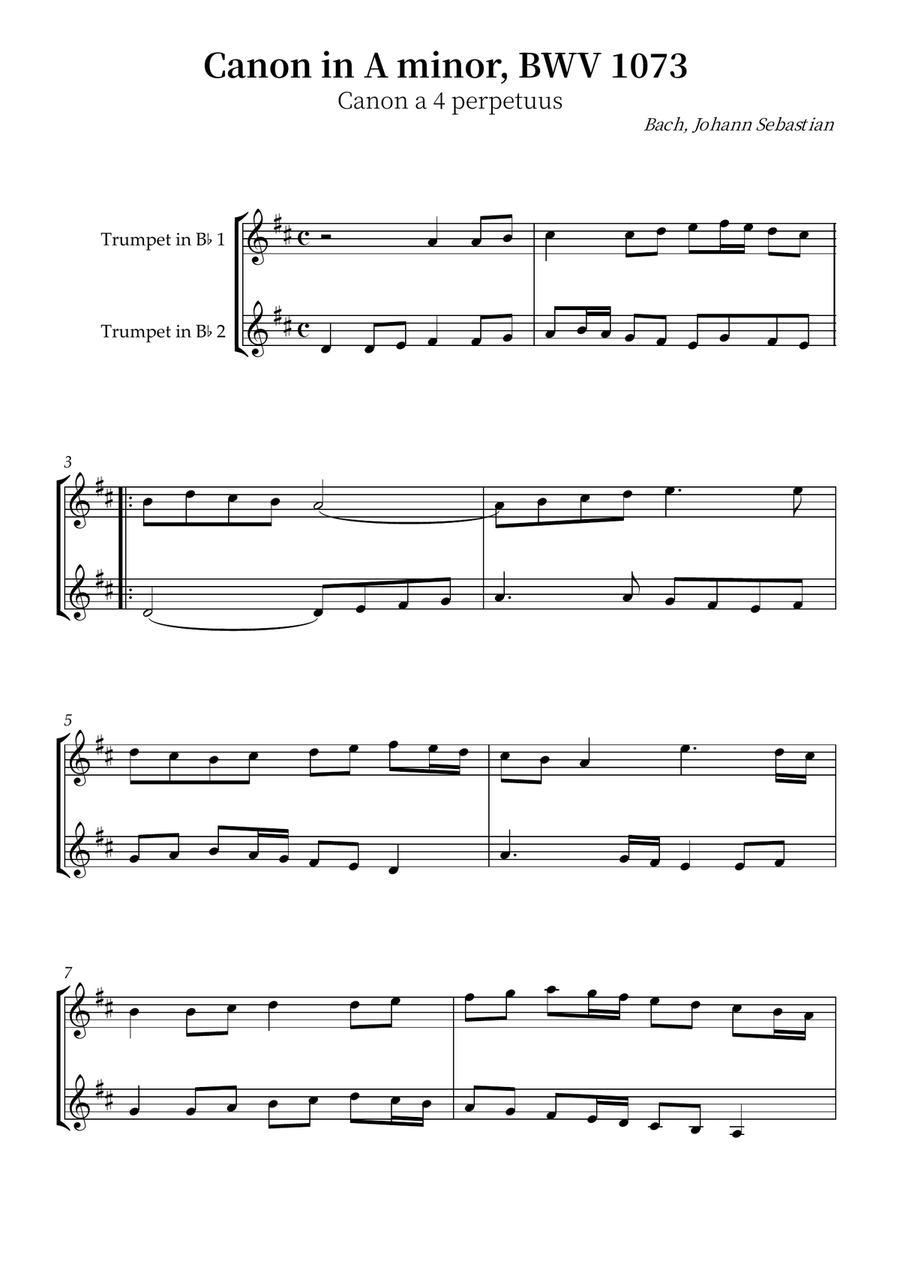 Canon in A minor, BWV 1073 Trumpet Duet scores gallery preview page 1