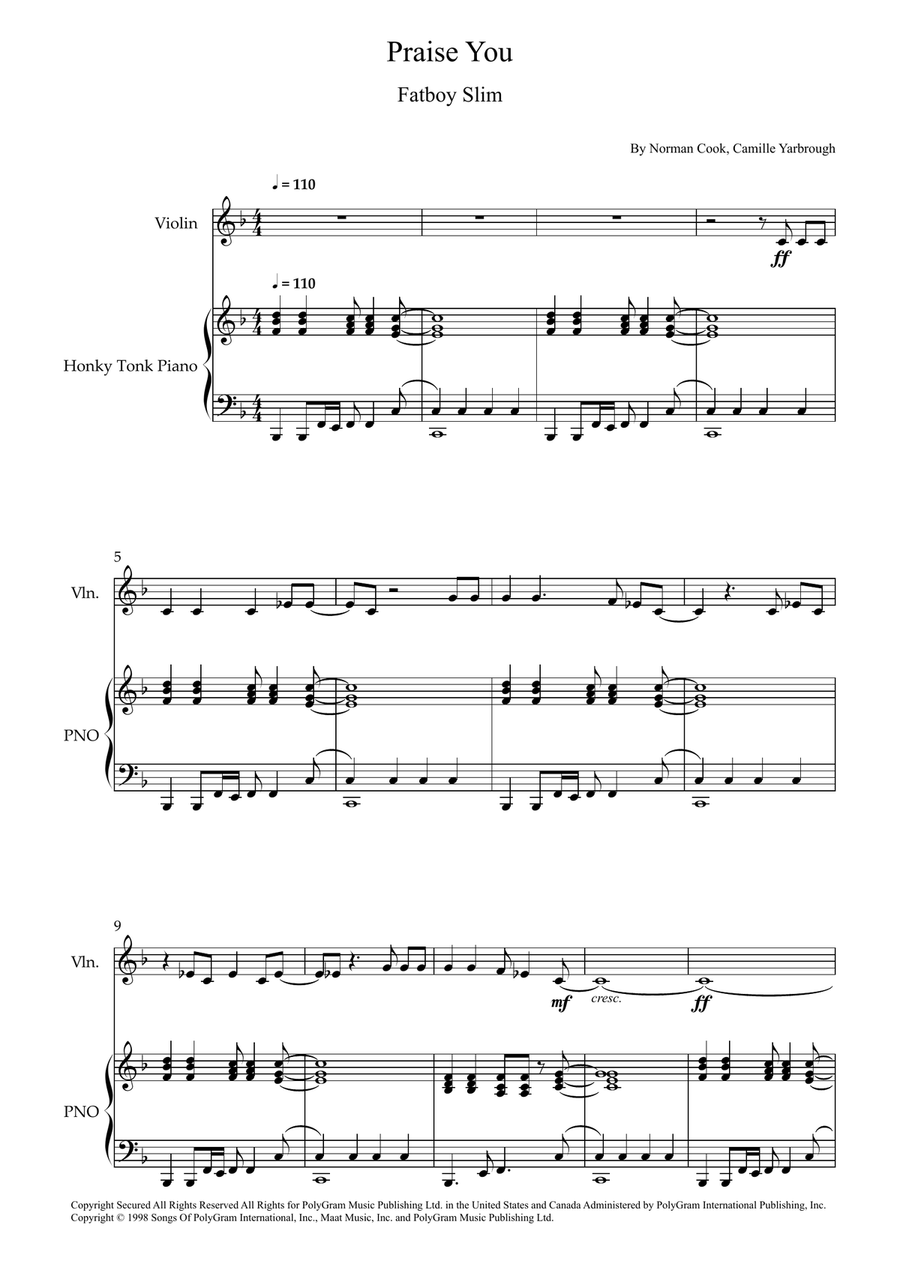 Praise You (Praise U) Praise You (Praise U) Violin Solo scores gallery preview page 1
