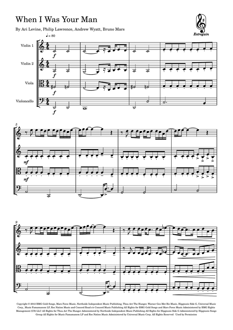 When I Was Your Man When I Was Your Man String Quartet scores gallery preview page 1