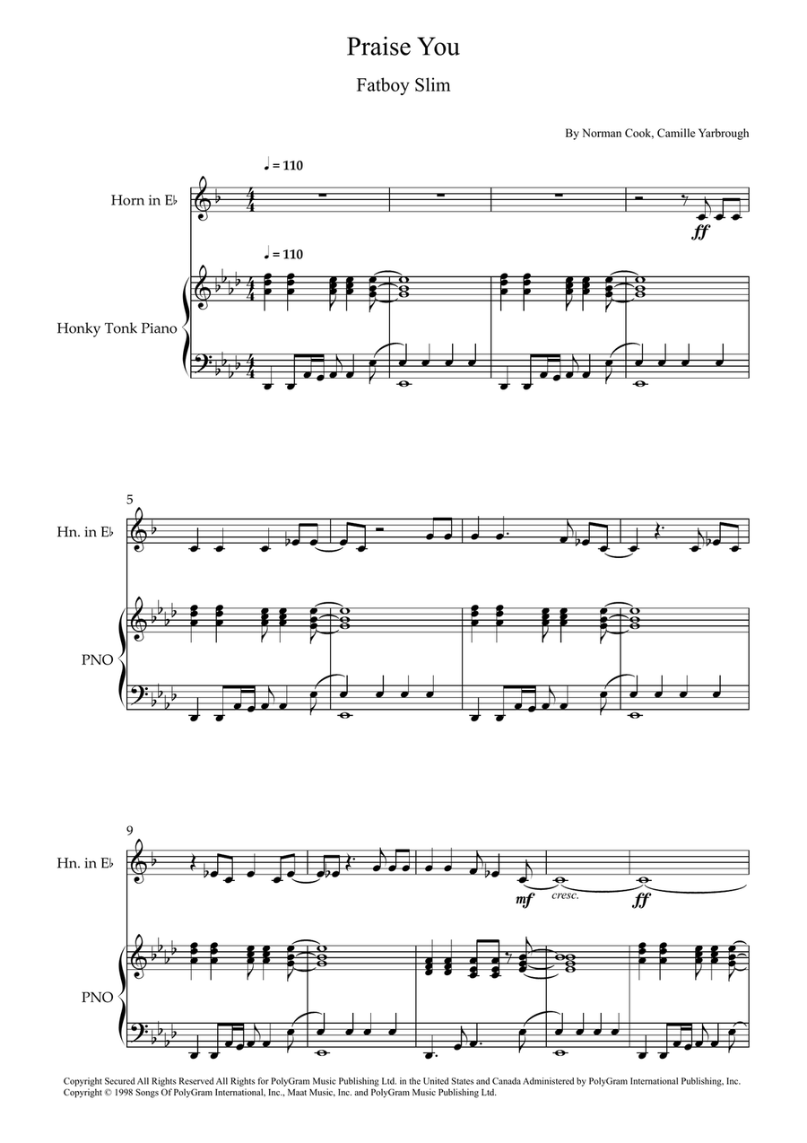 Praise You (Praise U) Praise You (Praise U) Horn scores gallery preview page 1