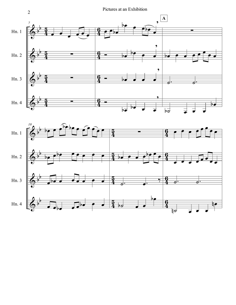 Pictures at an Exhibition, Arranged for F Horn Quartet French Horn Quartet scores gallery preview page 6