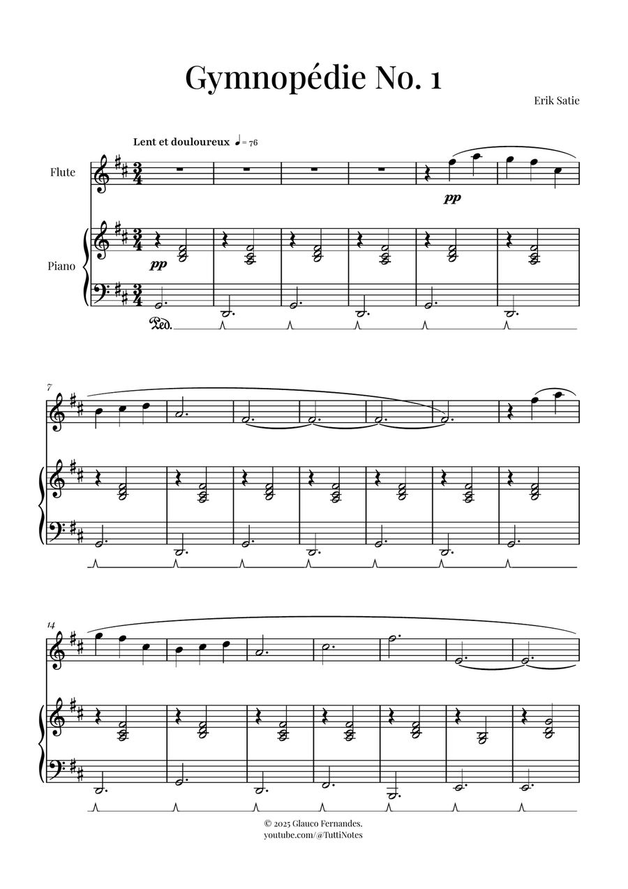 Gymnopédie No. 1 | BEAUTIFUL Classic Flute Solo scores gallery preview page 1