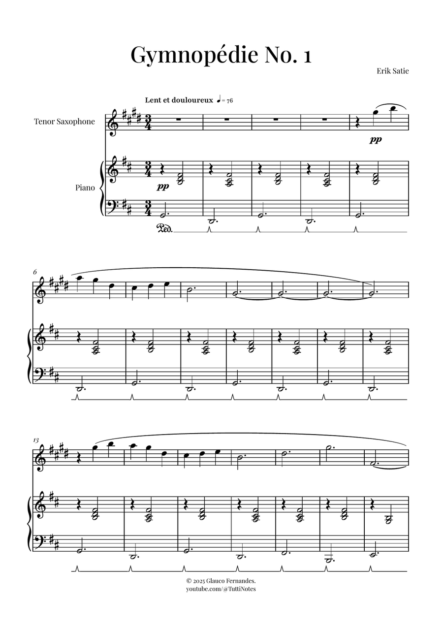 Gymnopédie No. 1 | BEAUTIFUL Classic Tenor Saxophone scores gallery preview page 1