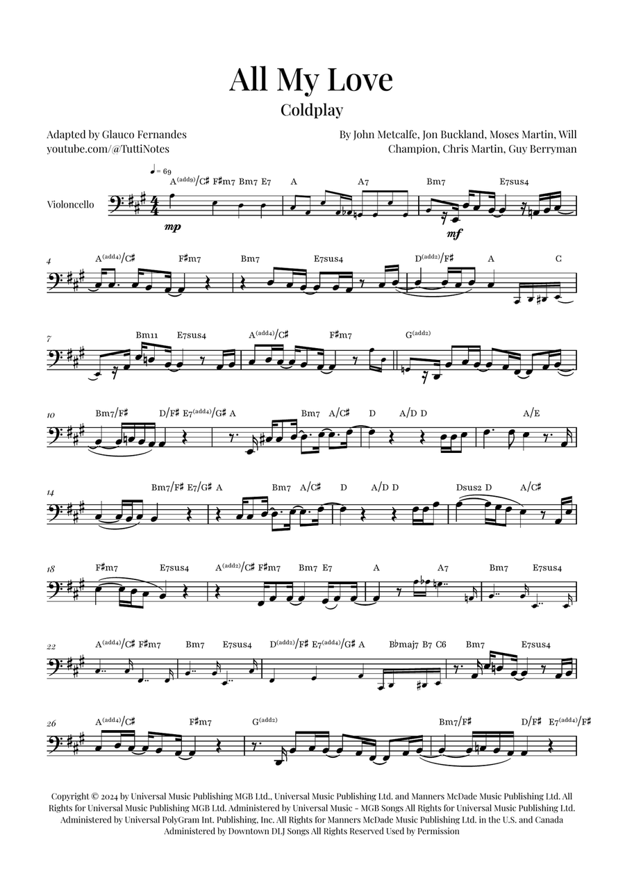 All My Love Cello Solo scores gallery preview page 1