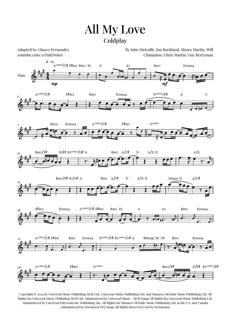 All My Love Flute Solo scores gallery preview page 1