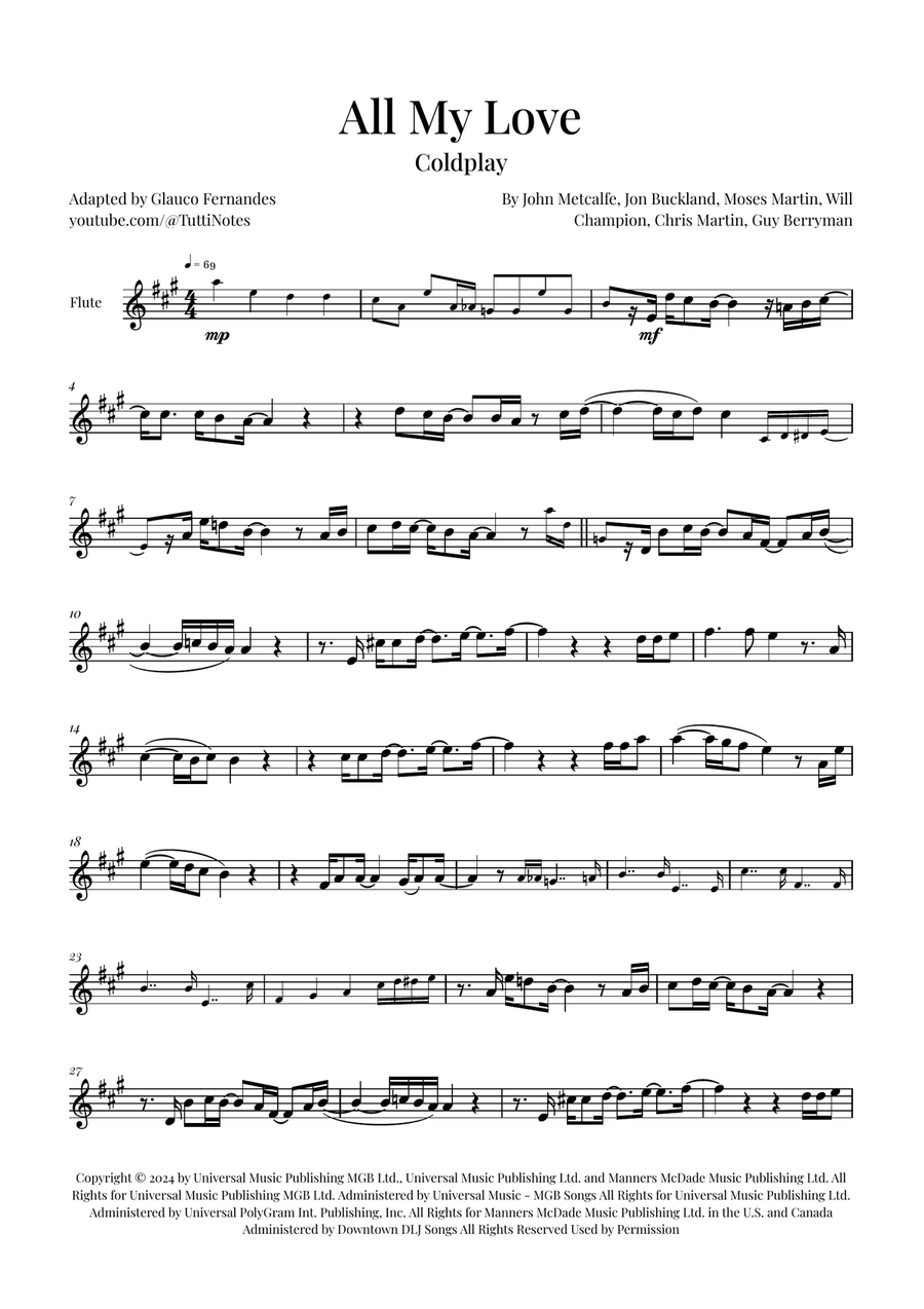 All My Love Flute Solo scores gallery preview page 1