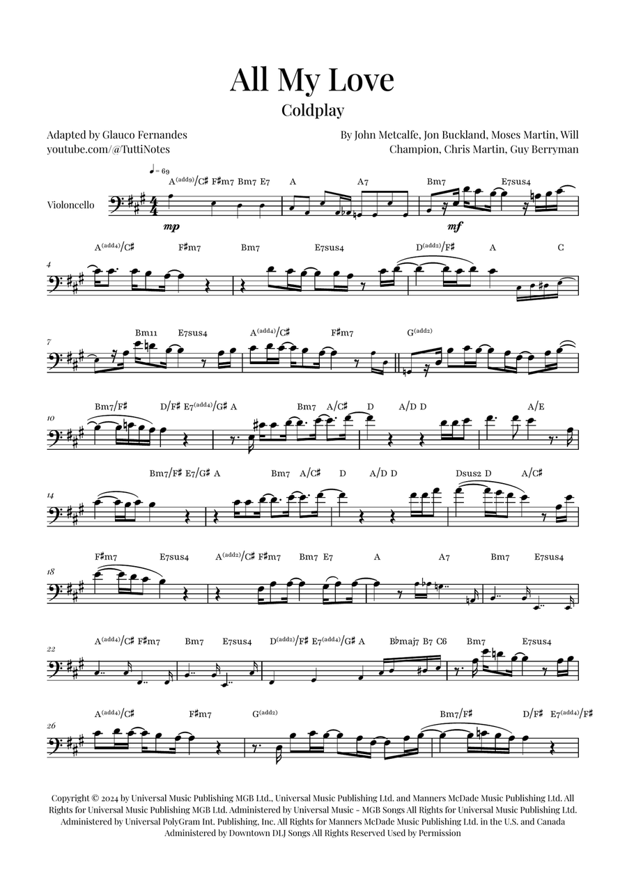 All My Love Cello Solo scores gallery preview page 1