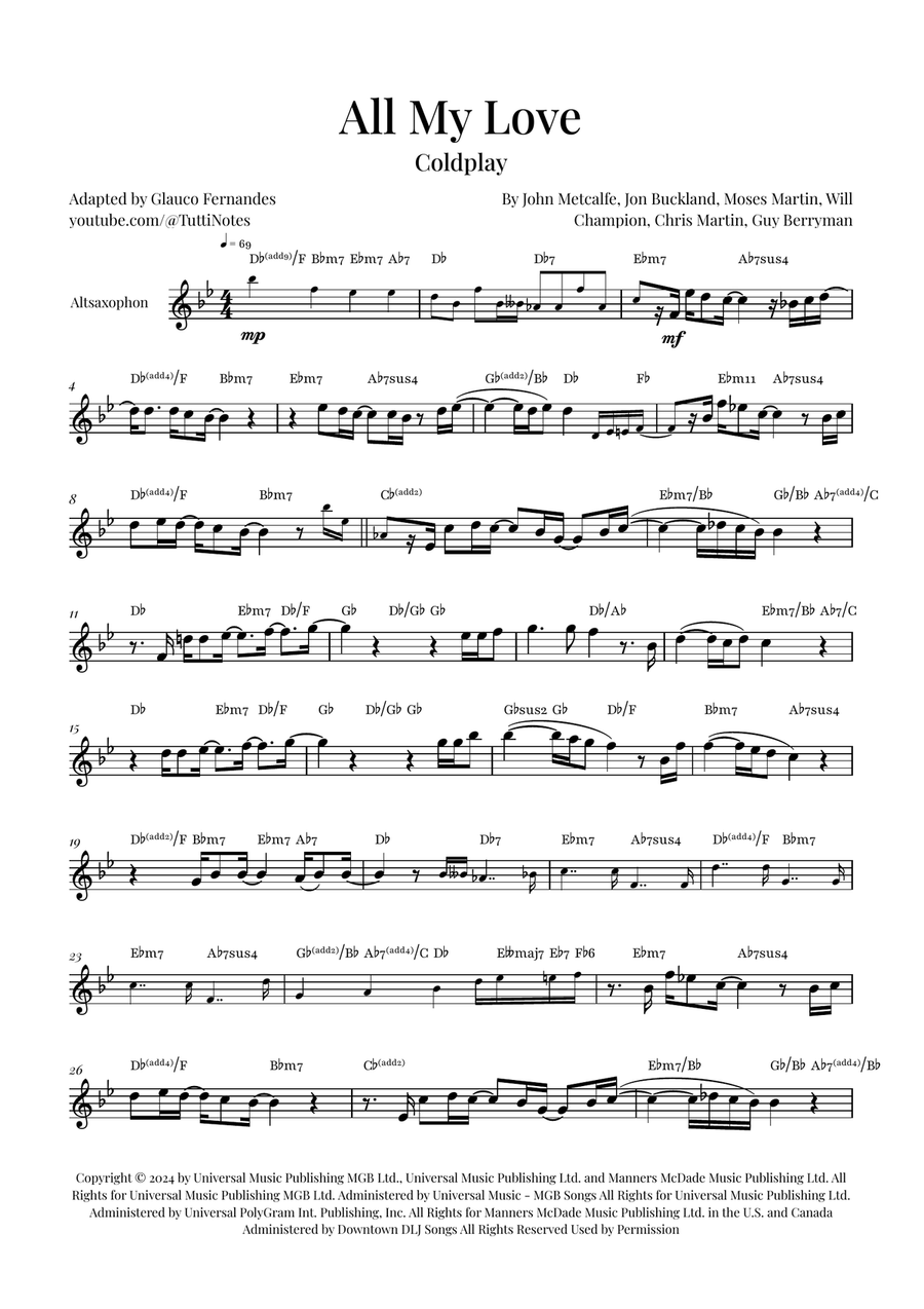 All My Love Alto Saxophone scores gallery preview page 1