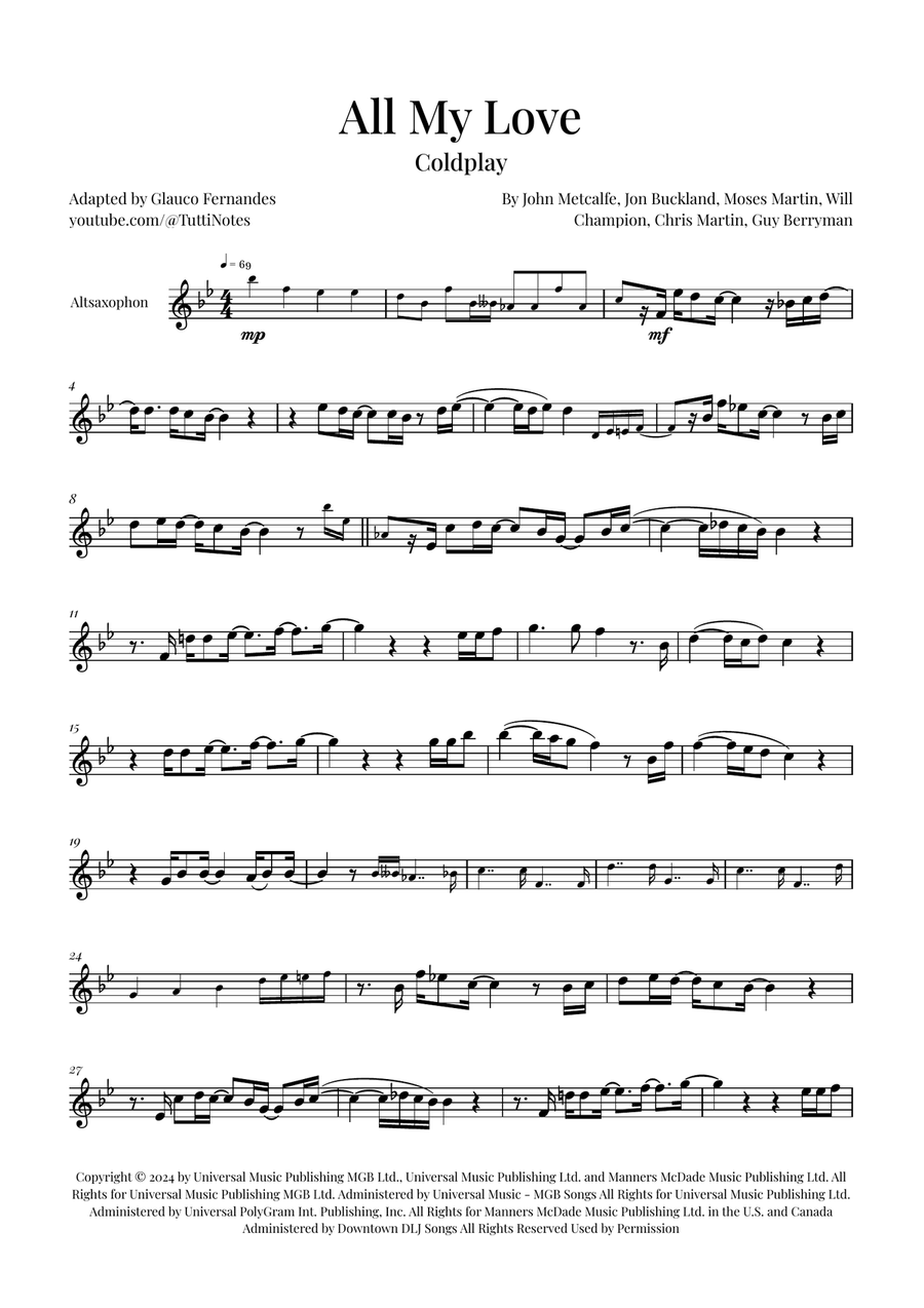 All My Love Alto Saxophone scores gallery preview page 1