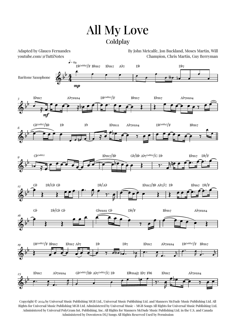 All My Love Baritone Saxophone scores gallery preview page 1