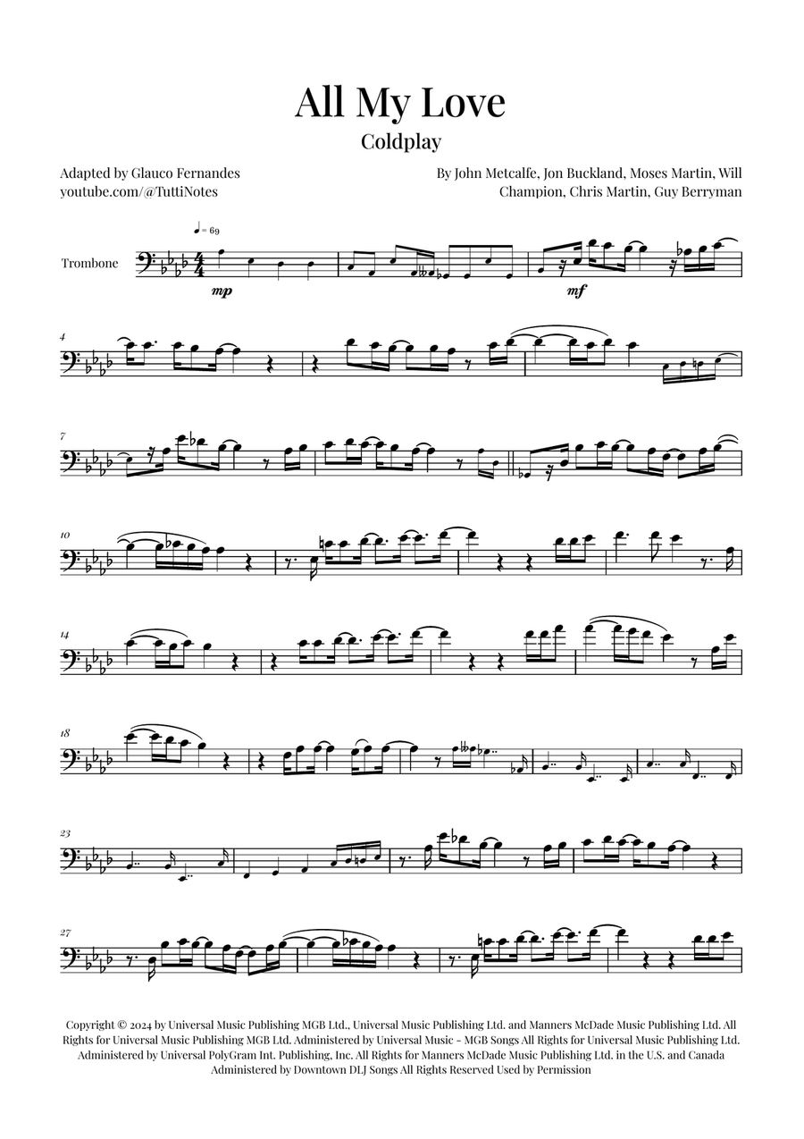 All My Love Trombone Solo scores gallery preview page 1