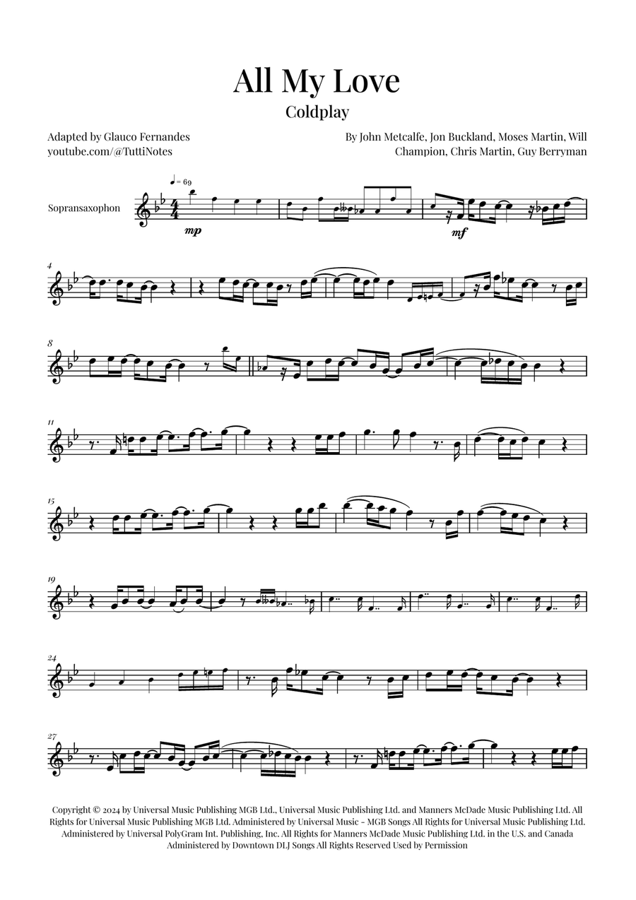 All My Love Soprano Saxophone scores gallery preview page 1