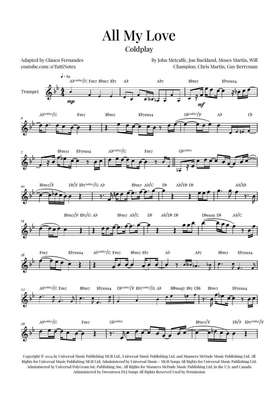 All My Love B-Flat Trumpet scores gallery preview page 1