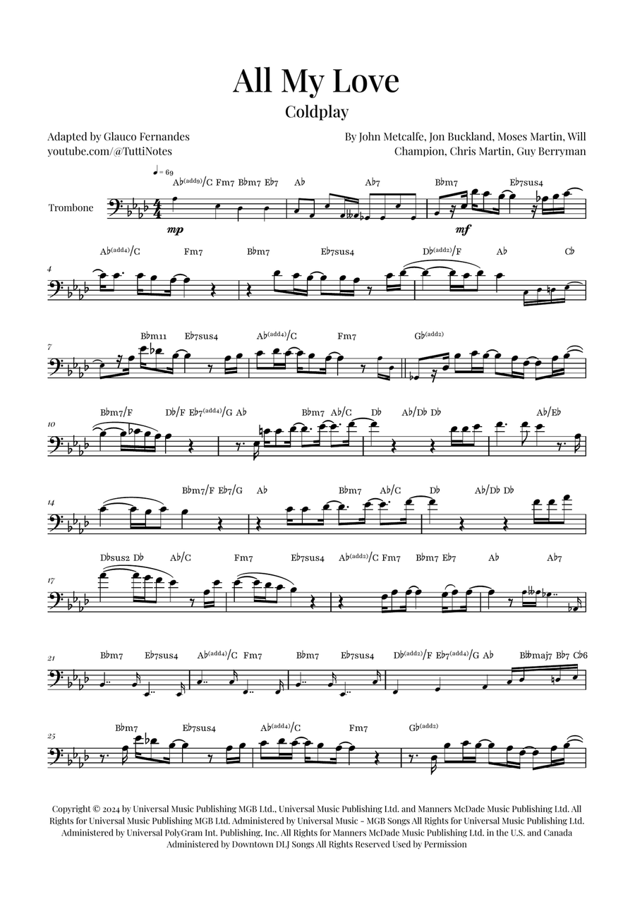 All My Love Trombone Solo scores gallery preview page 1