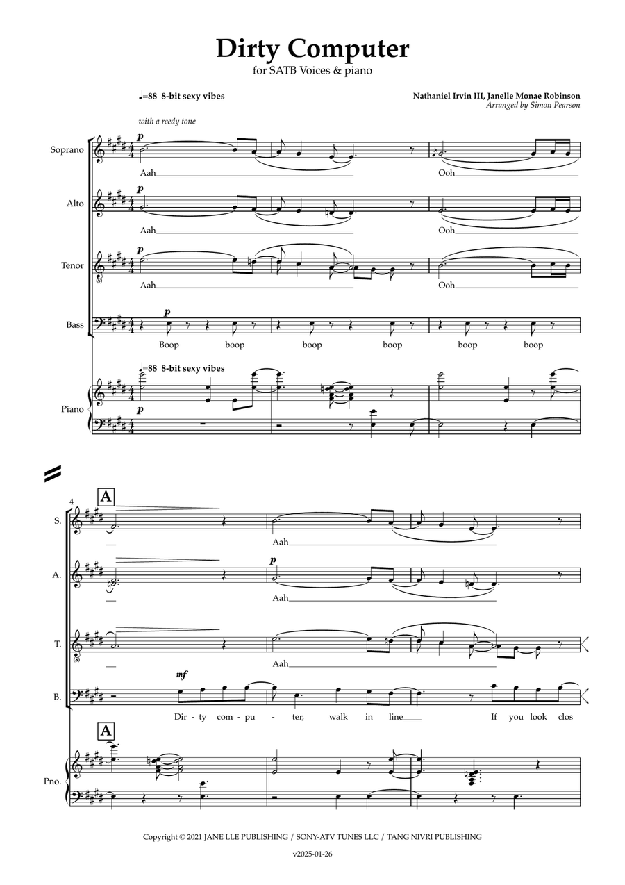 Dirty Computer (Feat. Brian Wilson) Divisi scores gallery preview page 1