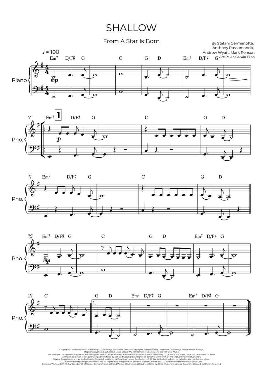 Shallow Shallow Easy Piano scores gallery preview page 2