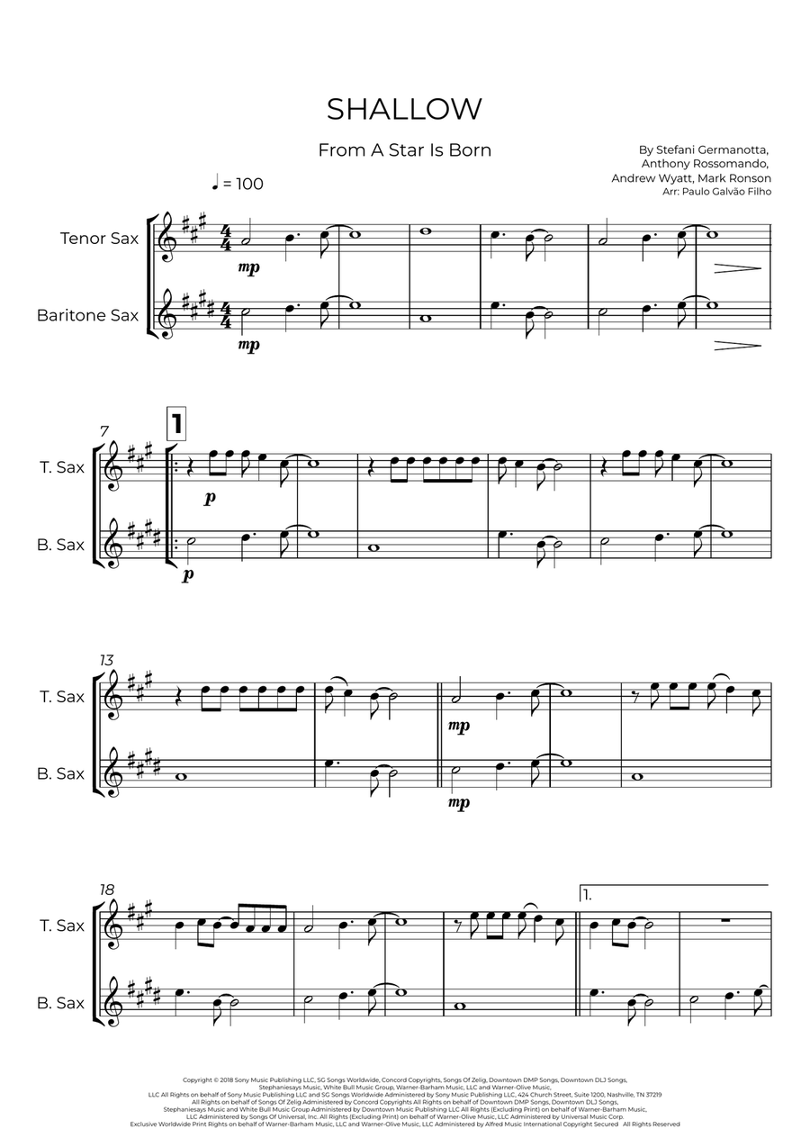 Shallow Shallow Tenor Saxophone scores gallery preview page 2