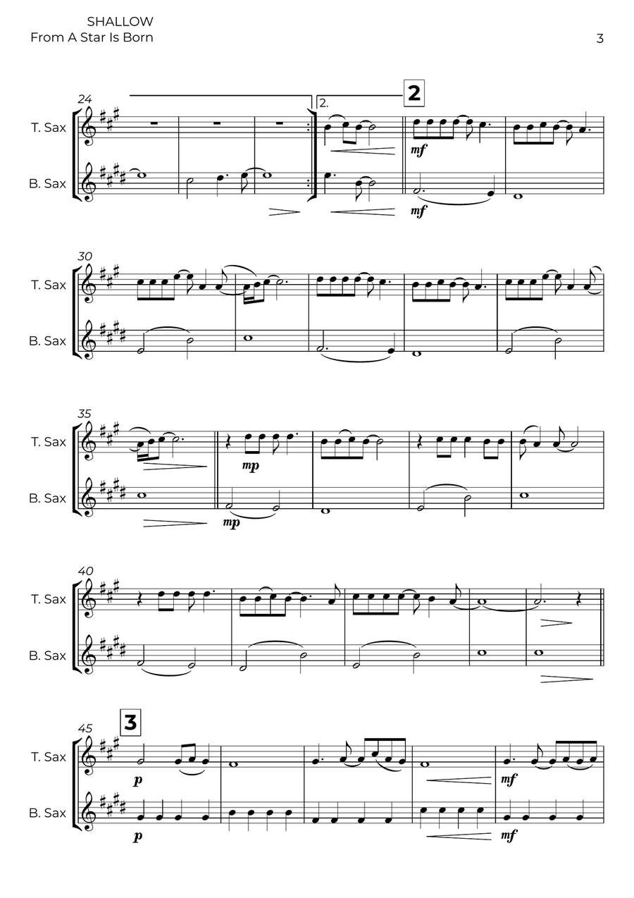 Shallow Shallow Tenor Saxophone scores gallery preview page 3