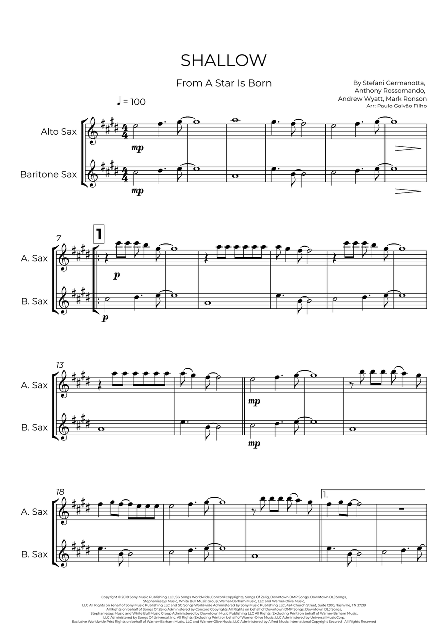 Shallow Shallow Baritone Saxophone scores gallery preview page 2
