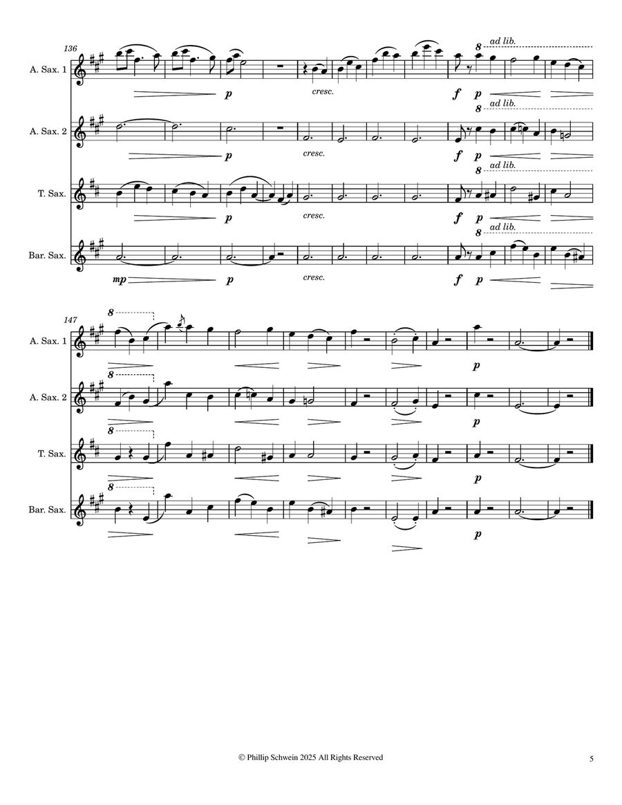 Petite Valse Op. 26 for Saxophone Quartet Saxophone Quartet scores gallery preview page 5