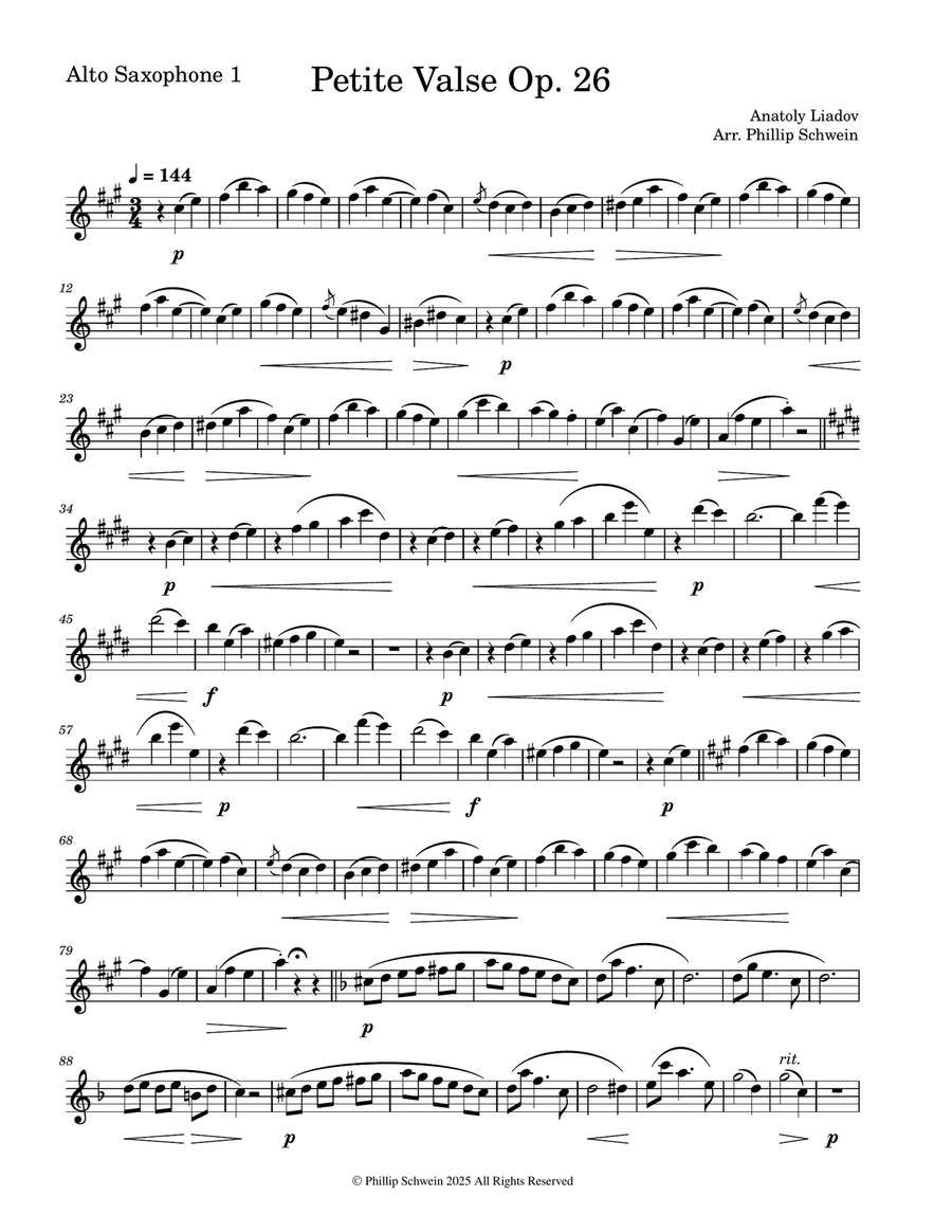 Petite Valse Op. 26 for Saxophone Quartet Saxophone Quartet scores gallery preview page 6