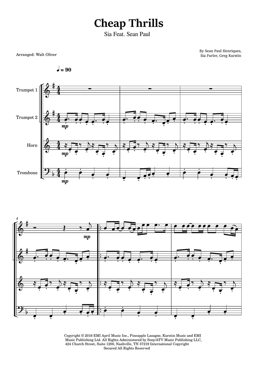 Cheap Thrills (Feat. Sean Paul) Brass Ensemble scores gallery preview page 1