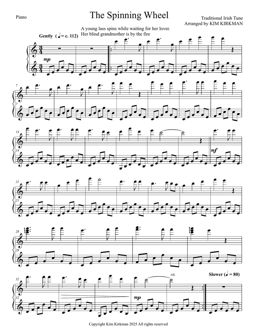 The Spinning Wheel arranged for piano (no black notes required) Piano Solo scores gallery preview page 1