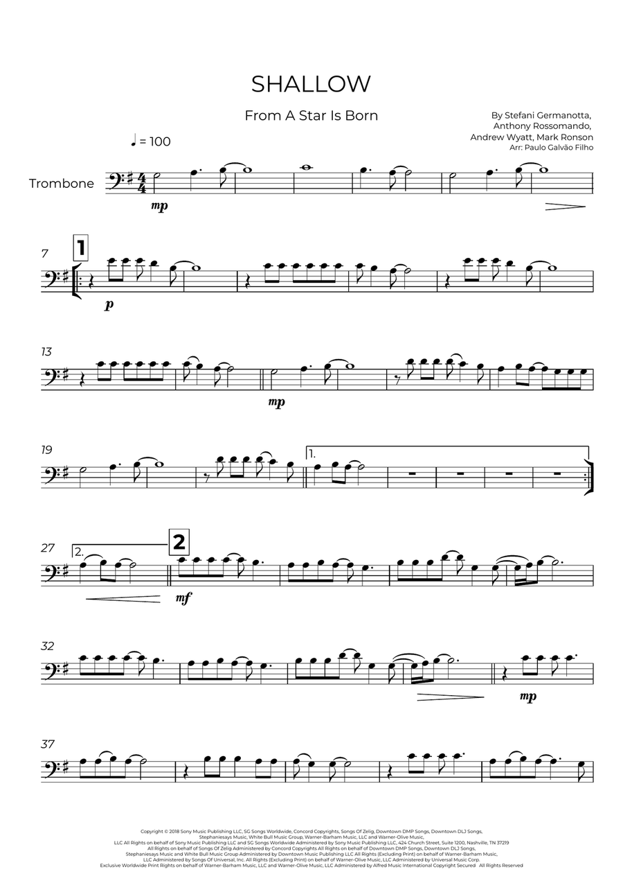 Shallow Shallow Trombone Solo scores gallery preview page 2