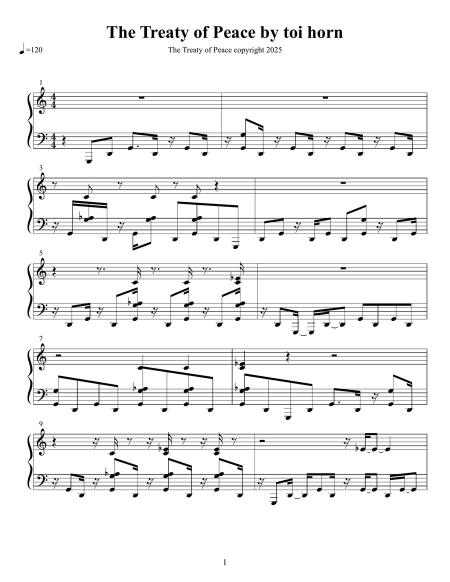 The Treaty of Peace Piano Solo scores gallery preview page 1