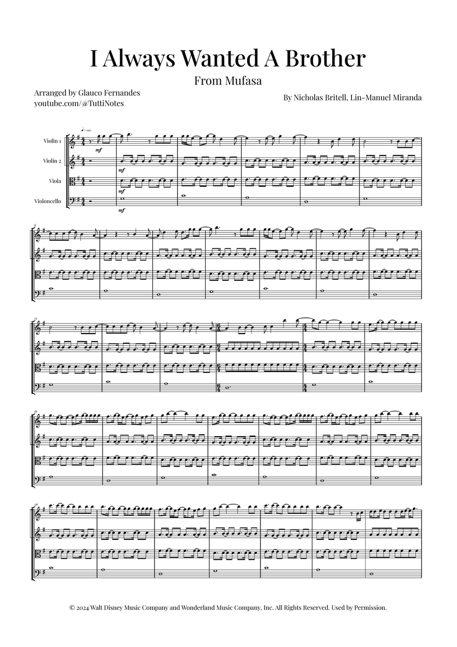 I Always Wanted A Brother String Quartet scores gallery preview page 1
