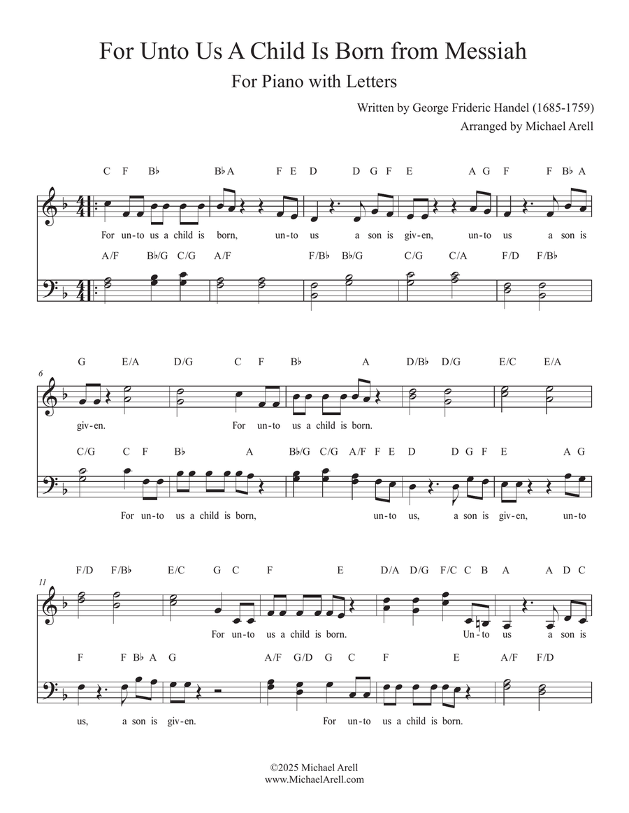 For Unto Us A Child Is Born from Handel's Messiah Piano, Vocal scores gallery preview page 1
