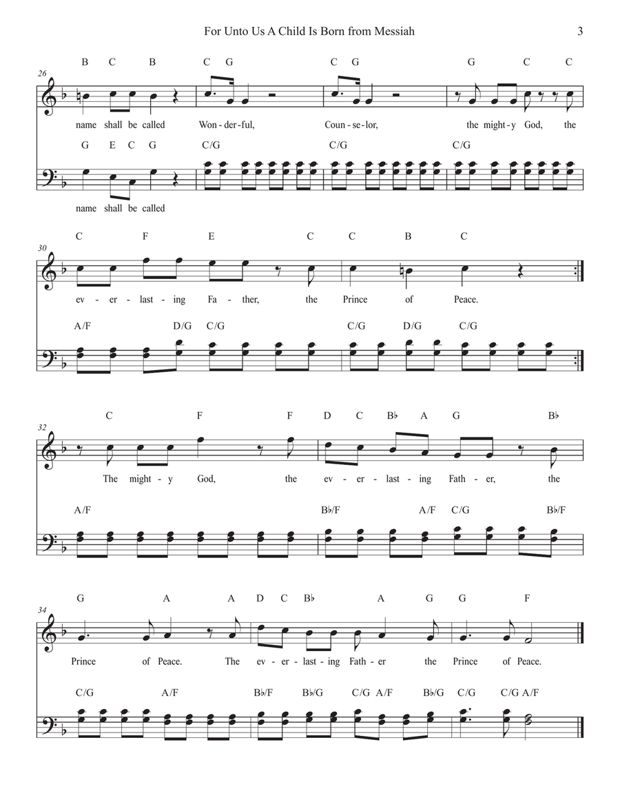 For Unto Us A Child Is Born from Handel's Messiah Piano, Vocal scores gallery preview page 3