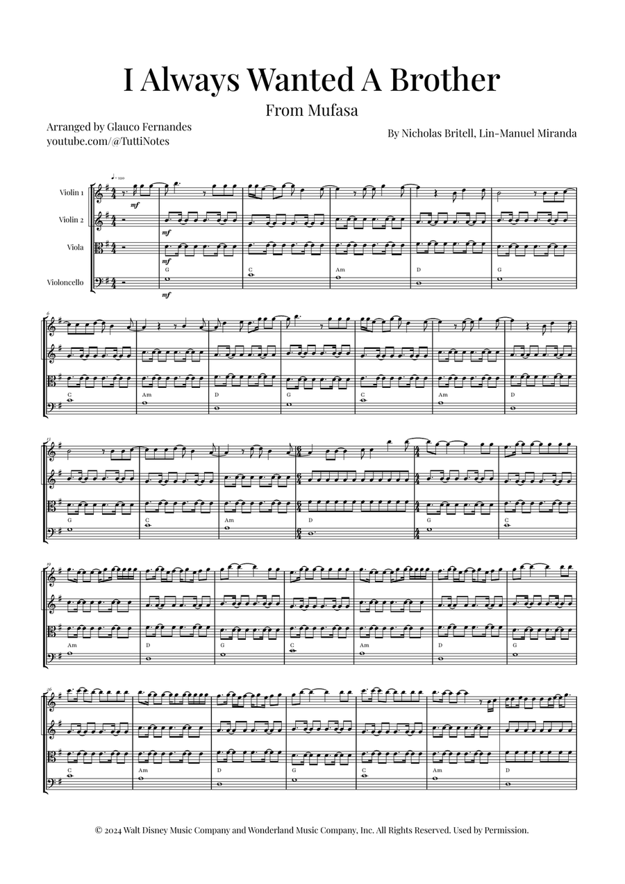 I Always Wanted A Brother String Quartet scores gallery preview page 1