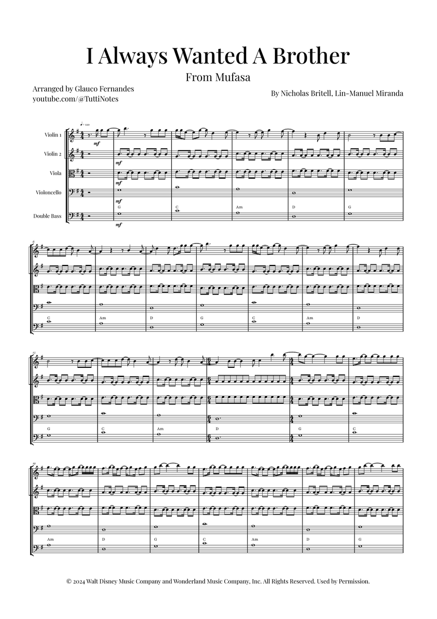 I Always Wanted A Brother String Quintet scores gallery preview page 1