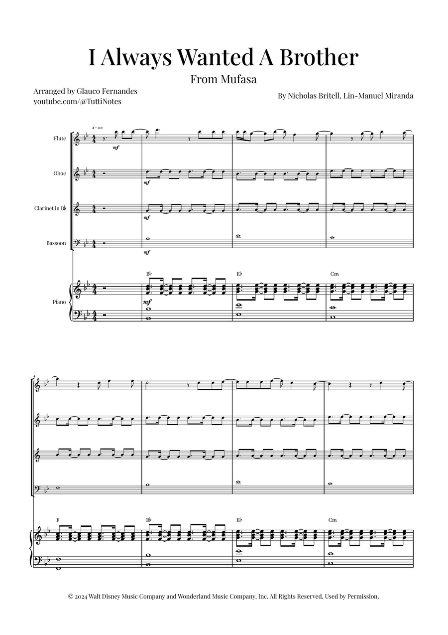 I Always Wanted A Brother Woodwind Quartet scores gallery preview page 1