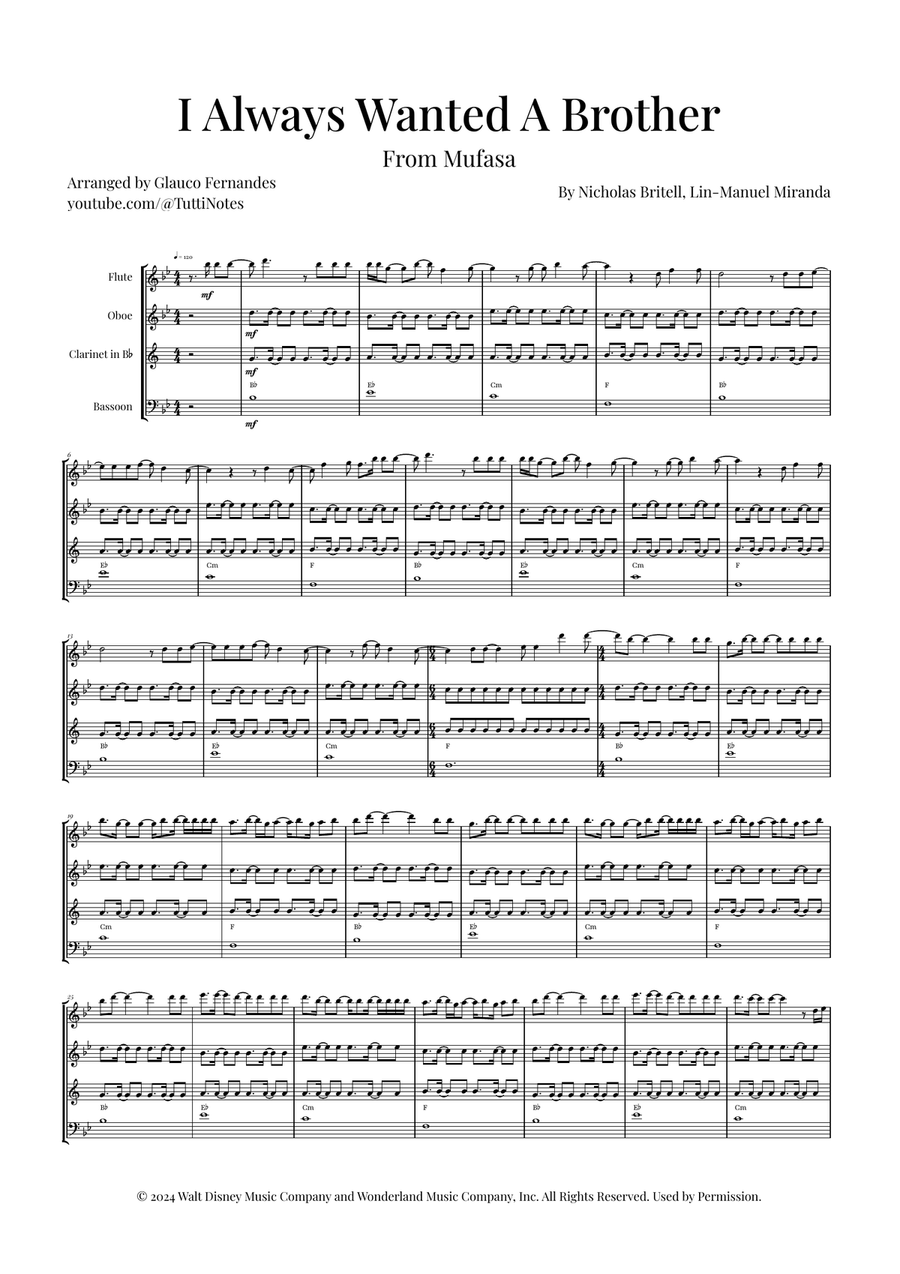 I Always Wanted A Brother Woodwind Quartet scores gallery preview page 1