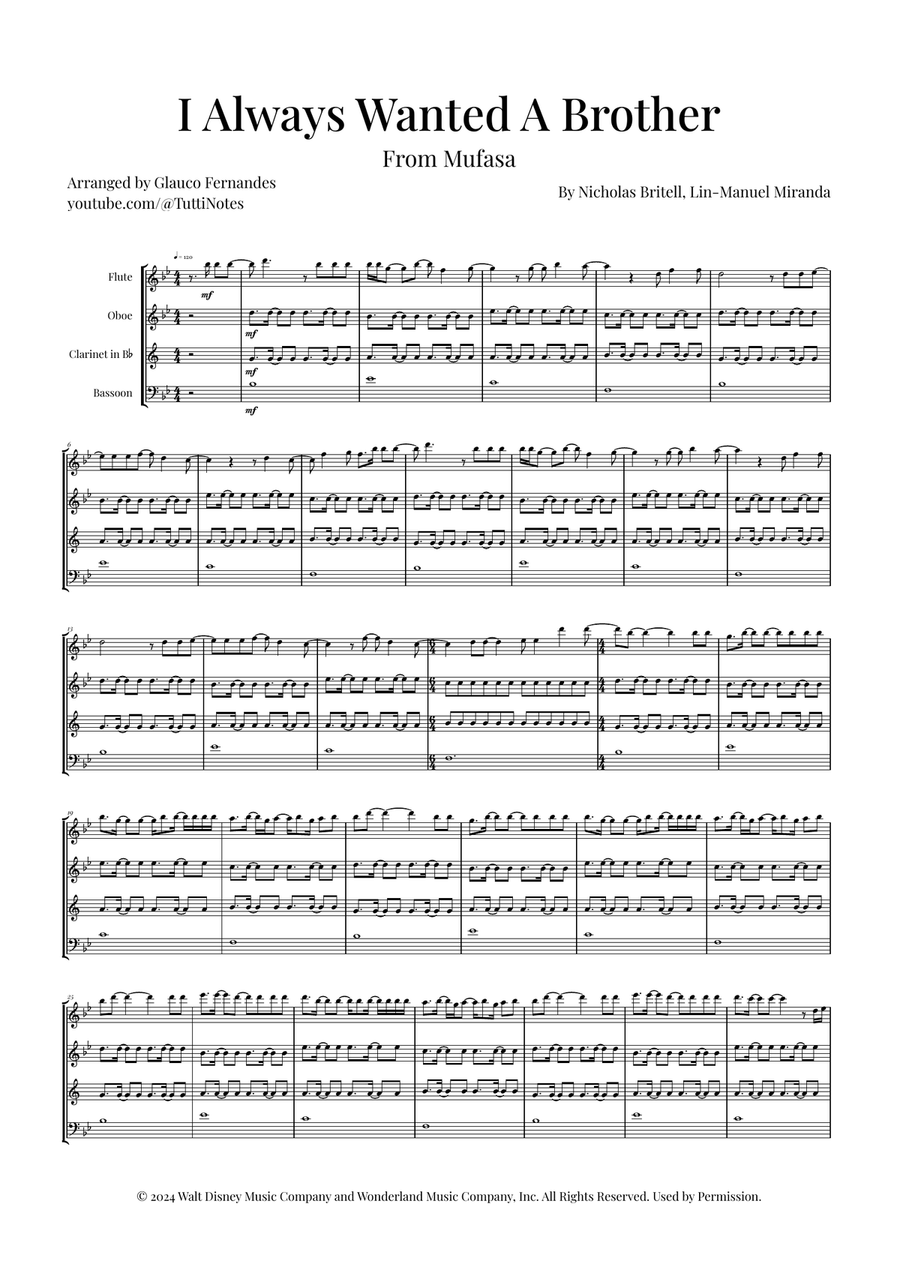 I Always Wanted A Brother Woodwind Quartet scores gallery preview page 1