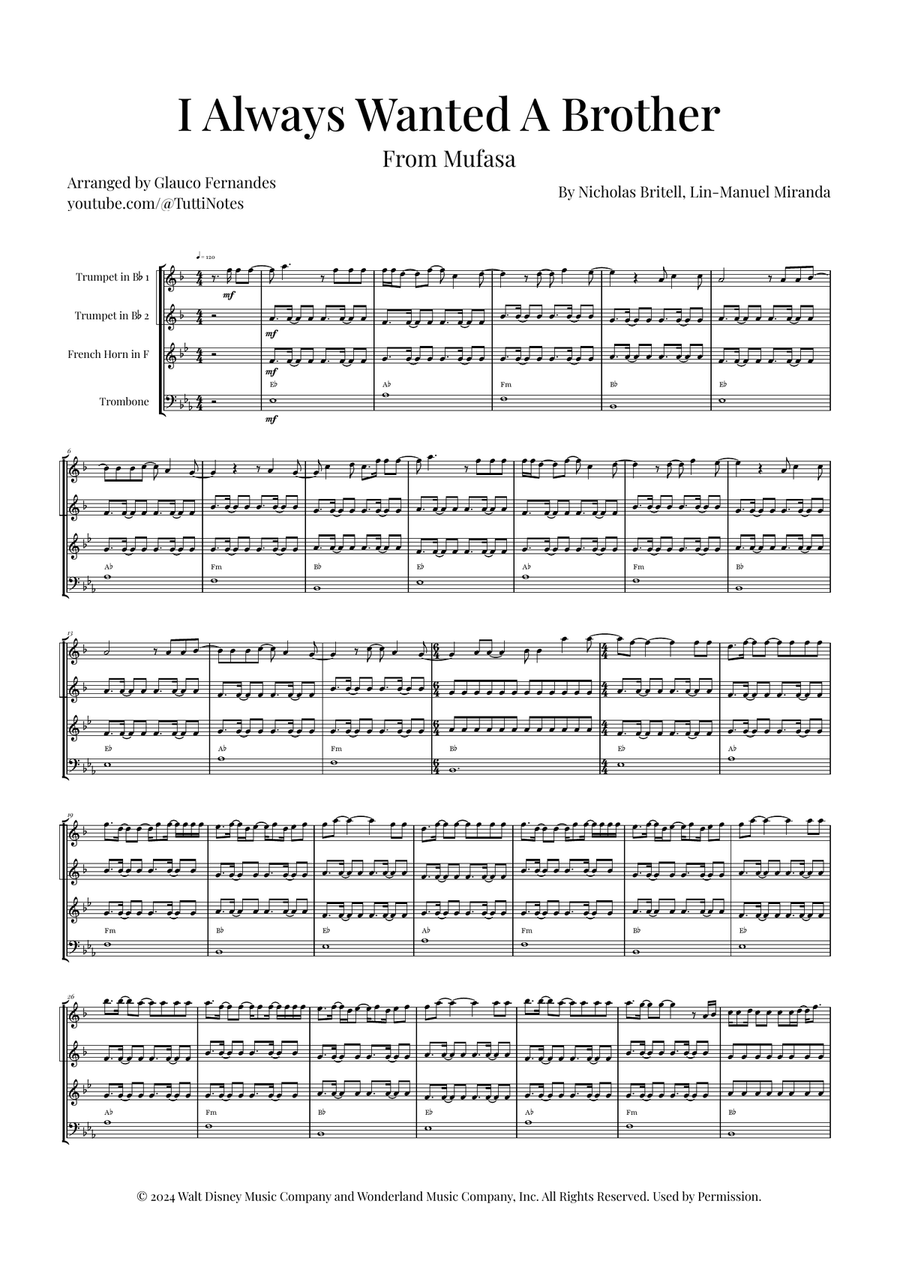 I Always Wanted A Brother Brass Quartet scores gallery preview page 1