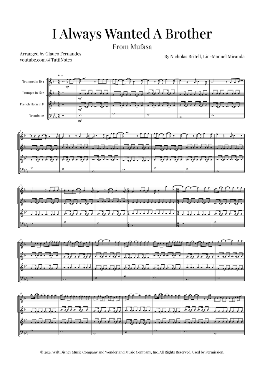 I Always Wanted A Brother Brass Quartet scores gallery preview page 1