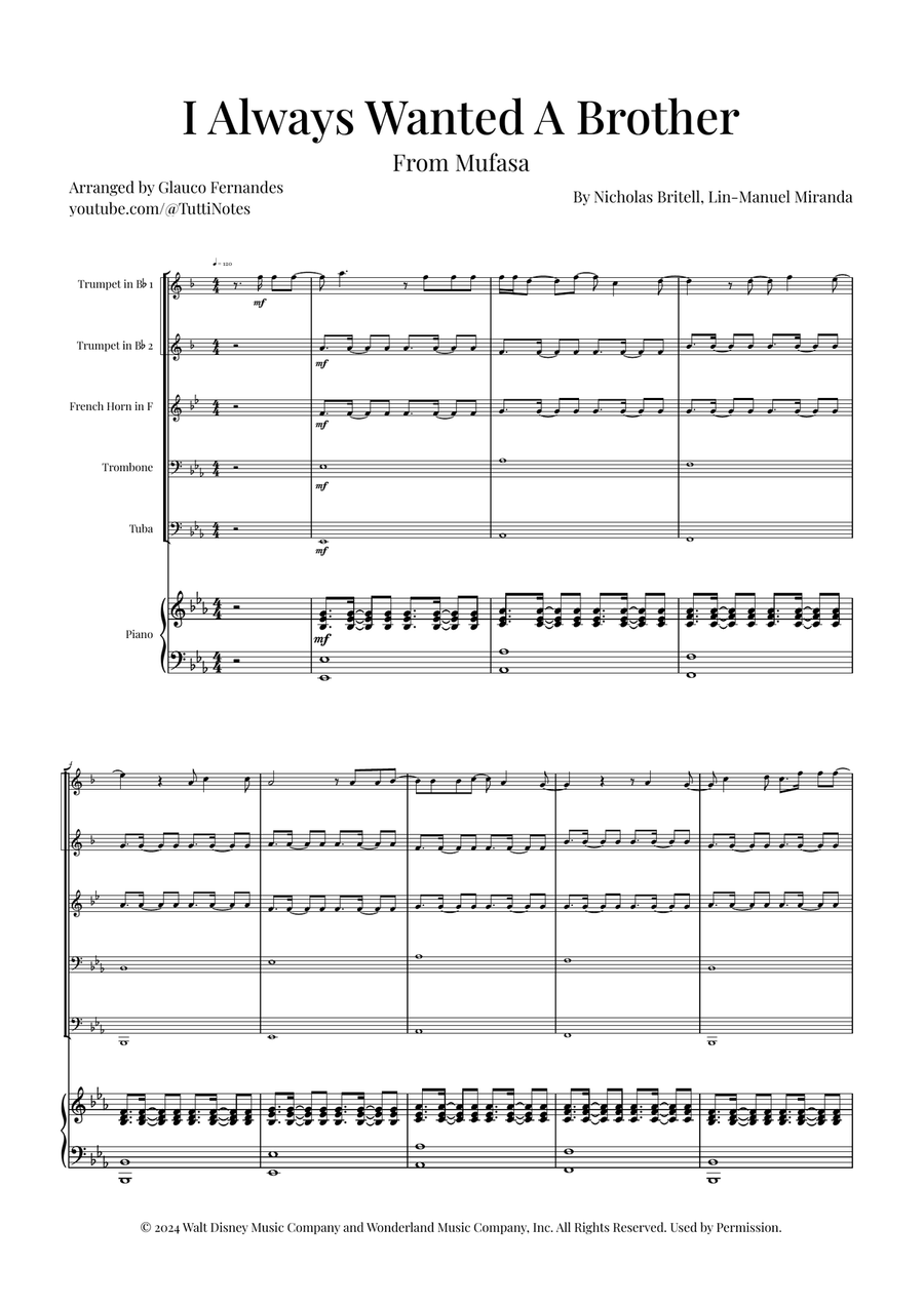 I Always Wanted A Brother Brass Quintet scores gallery preview page 1