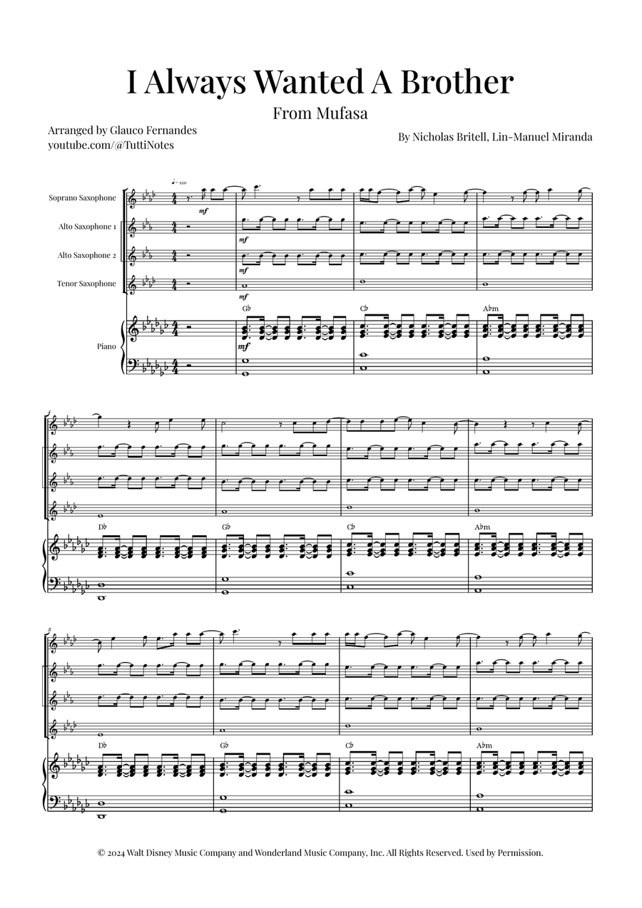 I Always Wanted A Brother Saxophone Quartet scores gallery preview page 1