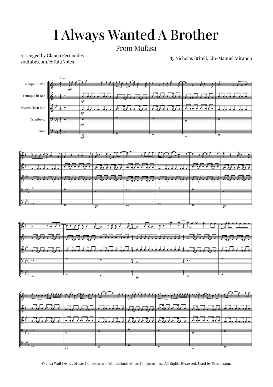I Always Wanted A Brother Brass Quintet scores gallery preview page 1