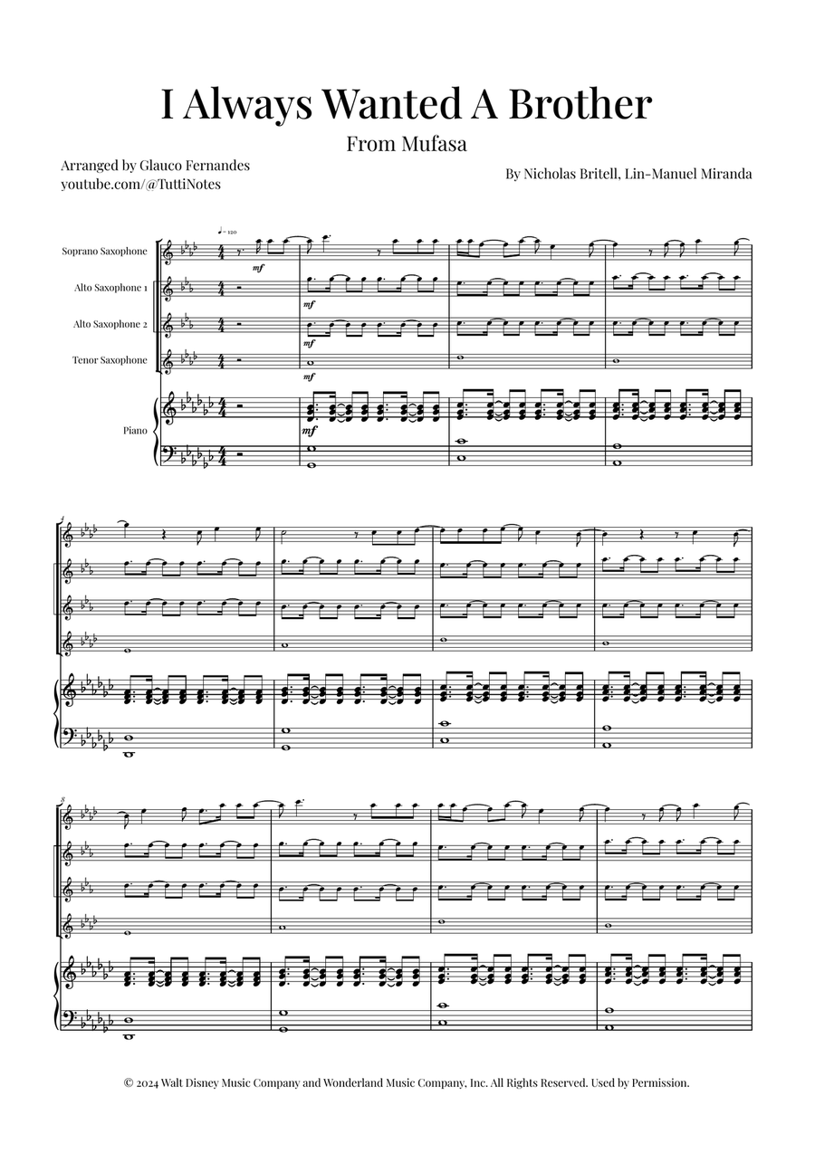 I Always Wanted A Brother Saxophone Quartet scores gallery preview page 1