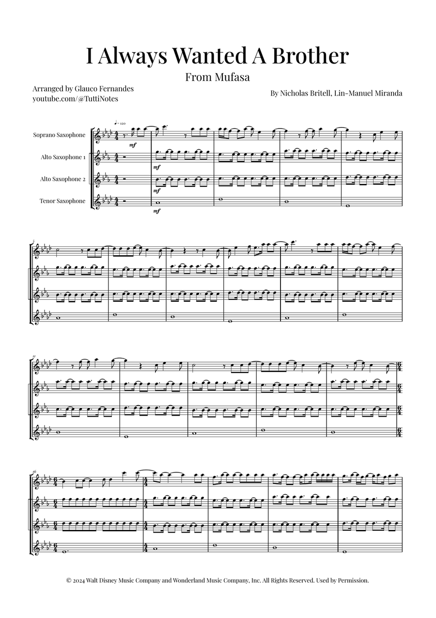I Always Wanted A Brother Saxophone Quartet scores gallery preview page 1